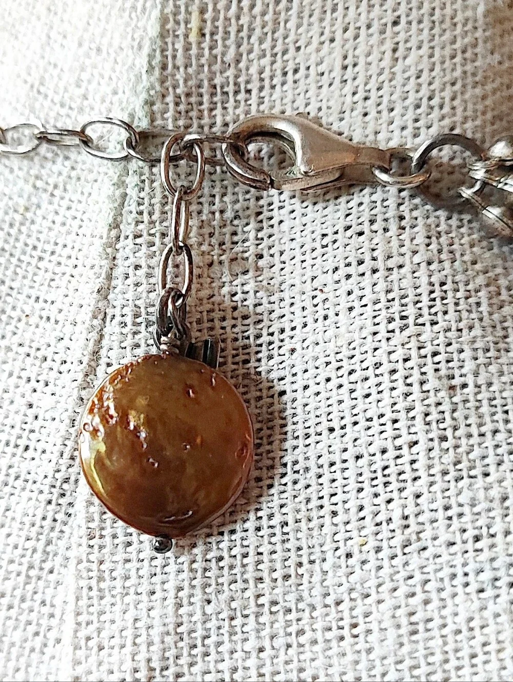 Silpada Brand Sterling 925 Bronze Brown Iridescent Round Coin Pearl Necklace EUC